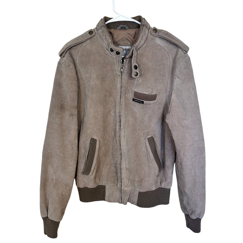 Vtg Members Only Suede Bomber Jacket Tan Size 44 Mens 1980s Zip Up Leather Coat